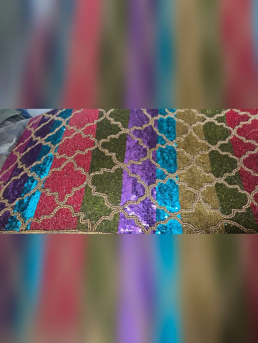 Vintage Pier 1 Imports Beaded & Sequined Table Runner 36X13 Vibrant Color block